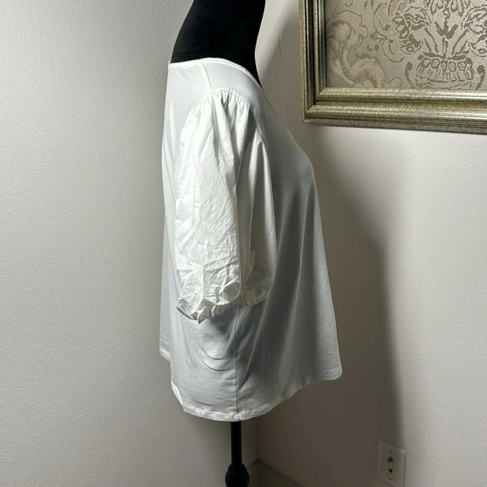 Old Navy Fitted Puff-Sleeve Paneled Rib-Knit white T-shirt Sz XXL‎